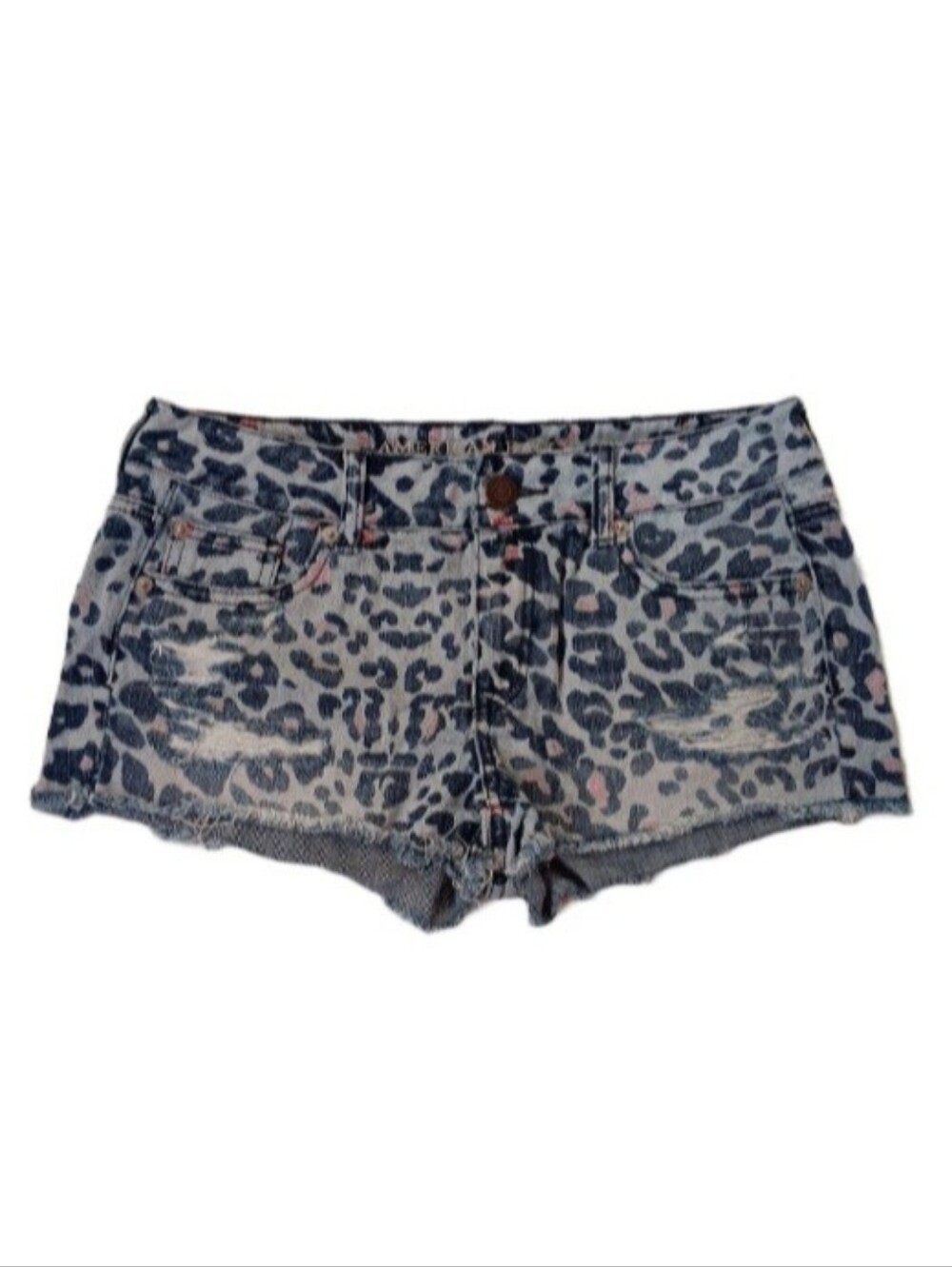 American Eagle Outfitters Blue and Red Leopard Jean Shorts | EUC | Shortie